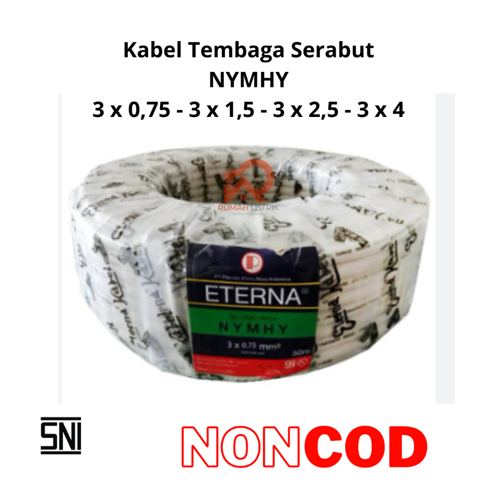 KABEL ETERNA NYMHY 3x0,75 - 3x1,5 - 3x2,5 ECERAN/METER KABEL LISTRIK PUTIH TEMBAGA SERABUT