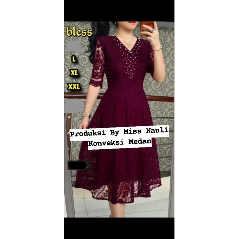 Dress Brokat Premium Leher V By Miss Nauli
