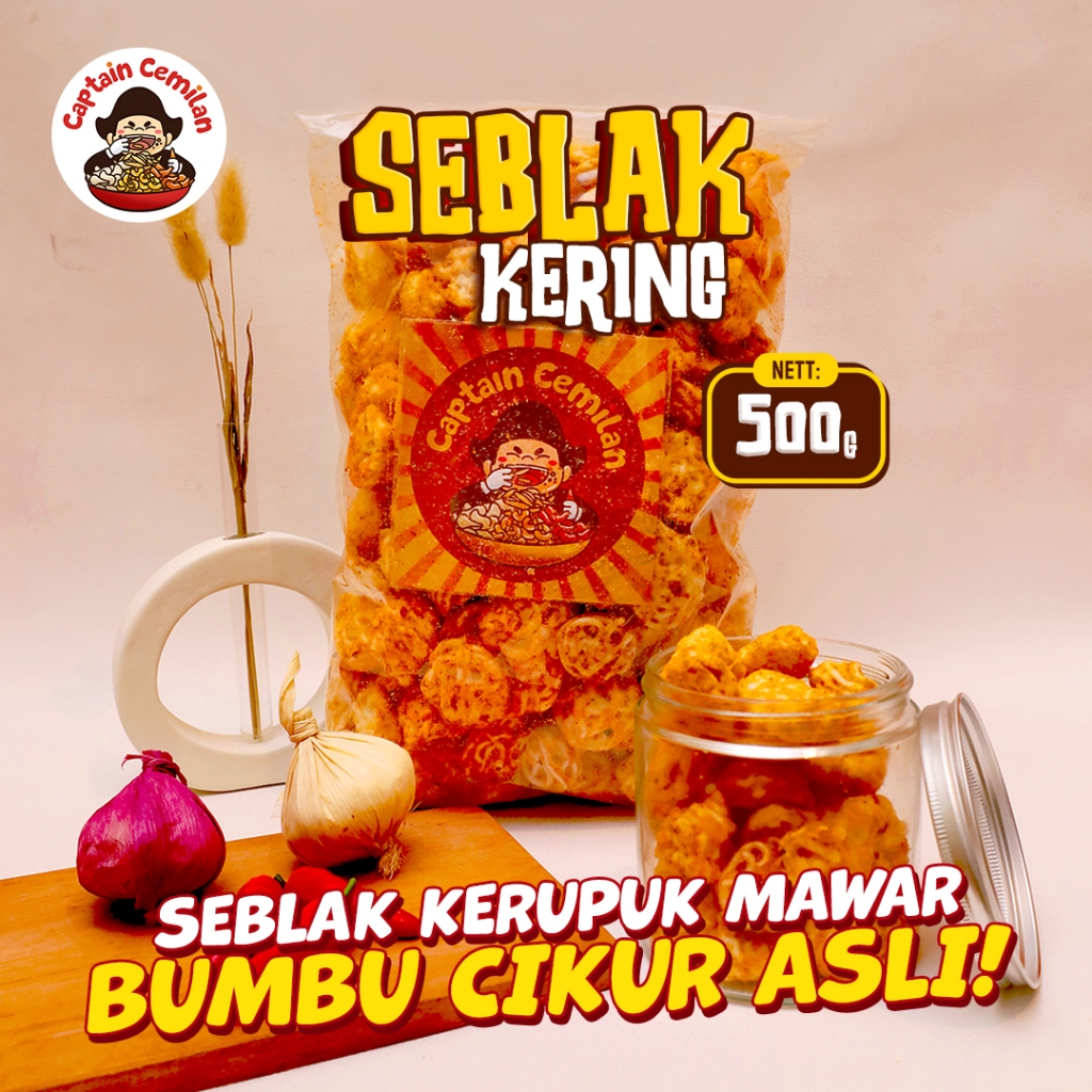 

500Gram Seblak kering gurih pedas kriuk kerupuk bunga full rempah Captain Cemilan snack kiloan