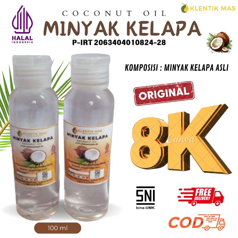 

Minyak Kelapa Murni Asli 100 ml 250 ml 500 ml Kemasan Fliptop Klentik Mas