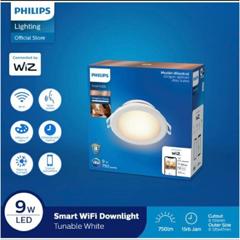 Philips wiz smart wifi led Downlight 9watt tunable white(putih)