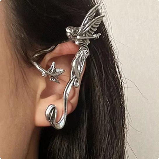 Anting Elf Tanpa Tindik Gaya Punk Anting PEri Punk Fairy Ear Cuff Earring Dark Elf Gothic Wing Clip 