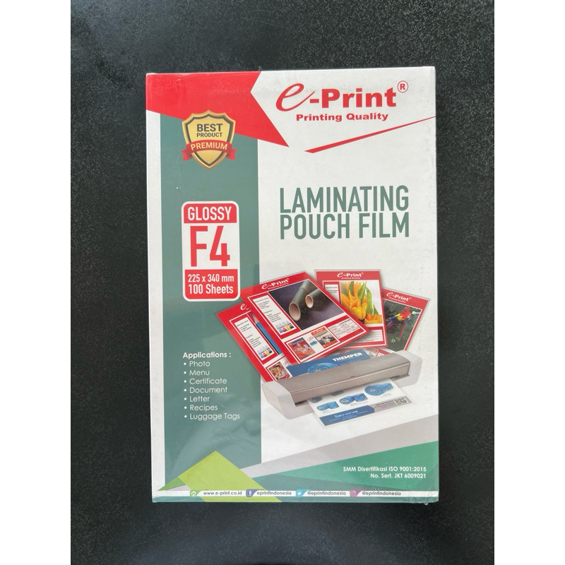 

(100 lembar) Laminating Pouch F4 Film ePrint Plastik Laminating