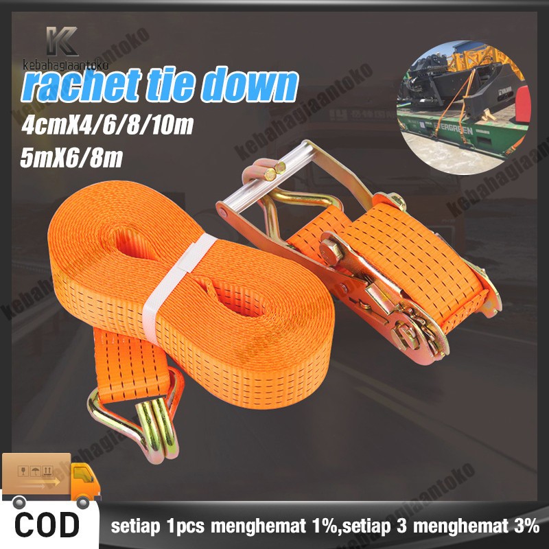 5cmX 6/8 meter/ 4cm x 4/6/8/10 meter Tali pengikat Barang motor/Ratchet tie down 10Ton tali pengikat