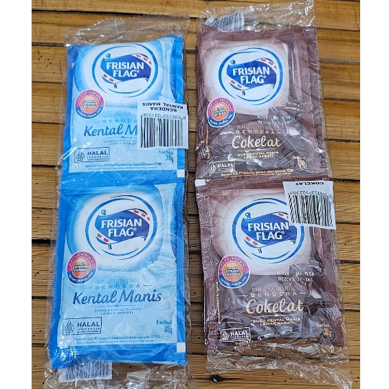 

Susu bendera Frisian Flag Sachet Kental manis / Cokelat 1 bks isi 6 Sachet