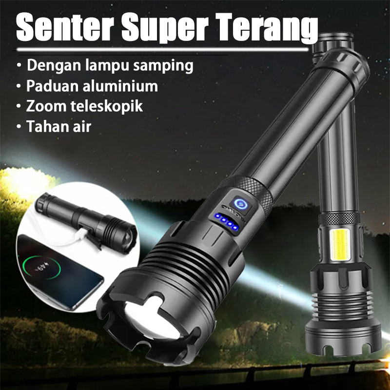 Anbolt Senter Super Terang Senter LED Jarak Jauh Zoomable Senter 10000 Lumen Senter LED Type-C Charg