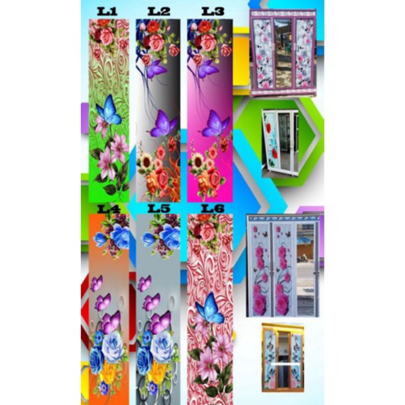 Stiker kaca lemari motif bunga dan kupu-kupu