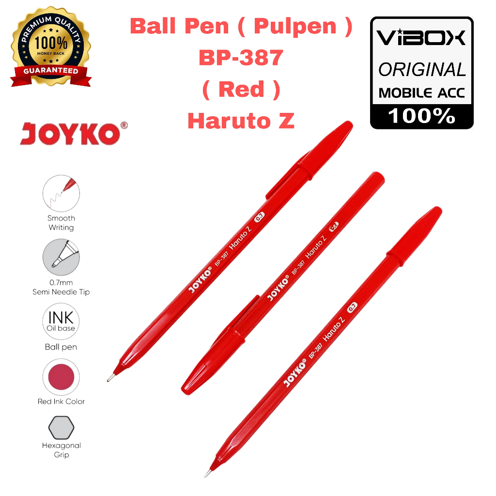 

Pena Merah Joyko Original PulPen Red ink Color Edition BP-387 Haruto Z 0.7 mm Hexagonal Grip Premium Terlaris Sen