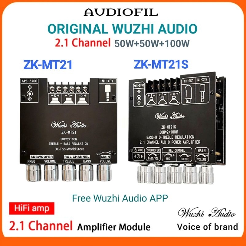 ZK-MT21/ ZK-MT21S Amplifier Class D Hifi 2.1 CH Bluetooth 5.1 Original Wuzhi Audio