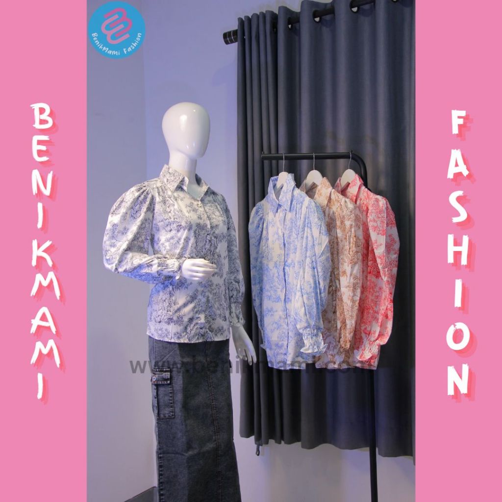 Blus lengan panjang balon motif bunga Import Premium Bangkok