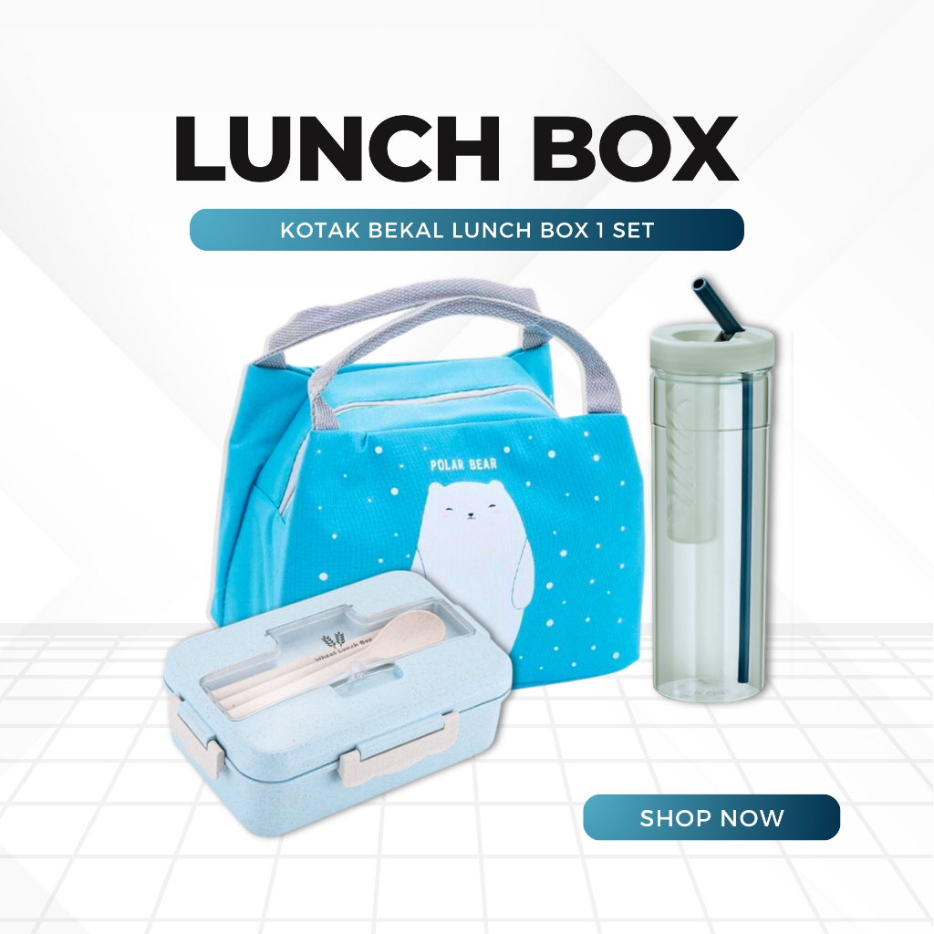 Kotak Tempat Bekal Makan Anak Sekolah TK Perempuan Laki Laki Lunch Box Set Botol Minum Tas Karakter