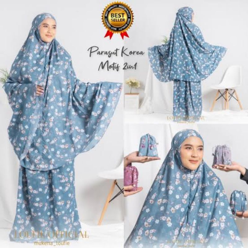 Mukenah Parasut Korea Jumbo 2in1 Motif Cantik Mukenah Mini Traveling Viral