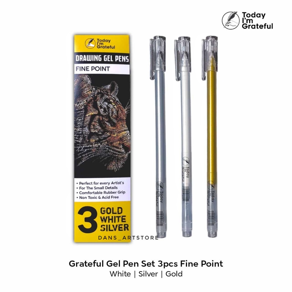 

Drawing Gel Pen Set 3 pcs Grateful - White , Gold , Silver