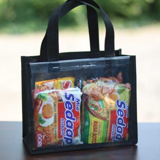 

Goodie Bag P25xL10xT20 Tas Mika sponbond kombinasi tali warna Hampers Transparan