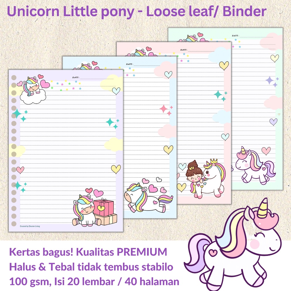 

Hot Item UNICORN little Pony Loose leaf Isi Kertas File binder A5B5 Tebal Refill Map Binder Line Grid Dotted Blank Garis Kotak Titik Polos Color Warna Lucu CHESTER LIVING
