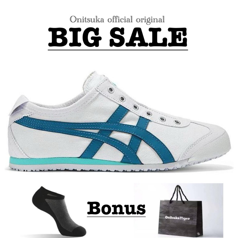 sepatu pria & wanita onitsuka tiger mexico 66 ORIGINAL slip on white blue tosca/free paperbag