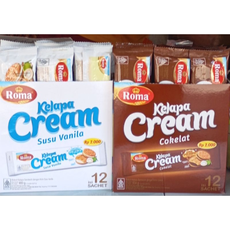 

ROMA CREAM VANILA DAN ROMA CREAM COKLAT 1 BOX ISI 12 SACHET