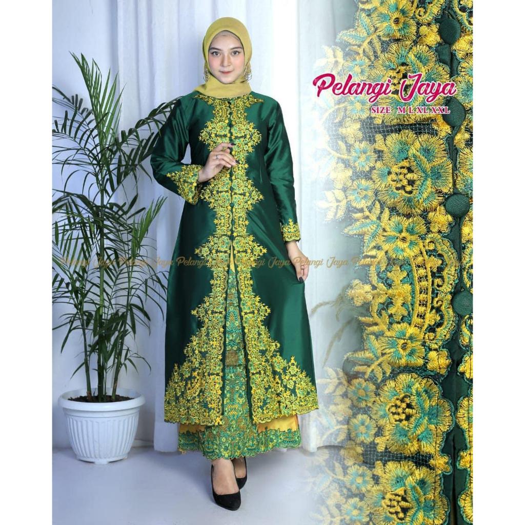 Gamis Wanita Pelangi Jaya Bahan Taveta Dove Warna Hijau Botol