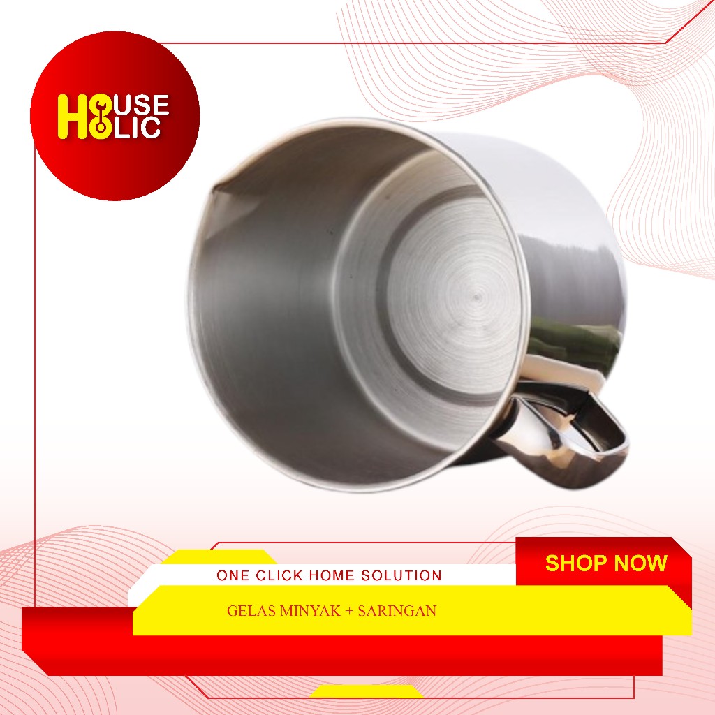 Wadah Tempat Minyak + Saringan Tirisan / Gelas Minyak Goreng Gorengan Stainless