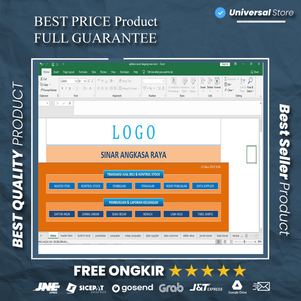 Program Modul Excel Invoice Penjualan dan Keuangan Lifetime PRO Full Version Bergaransi Permanen VIP