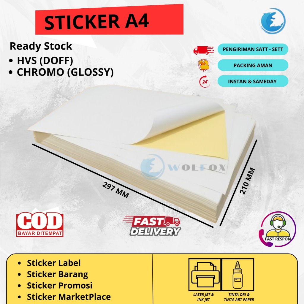 

STIKER LABEL A4 ISI 50 LEMBAR / KERTAS STICKER UKURAN A4