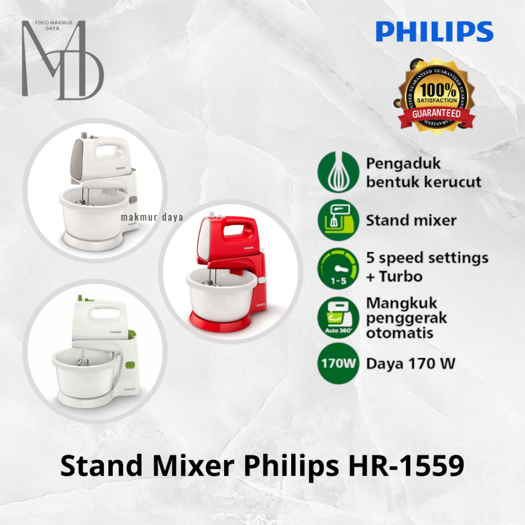 Mixer Duduk Philips HR 1559 / Stand Mixer HR1559 / HR-1559 5 Speed