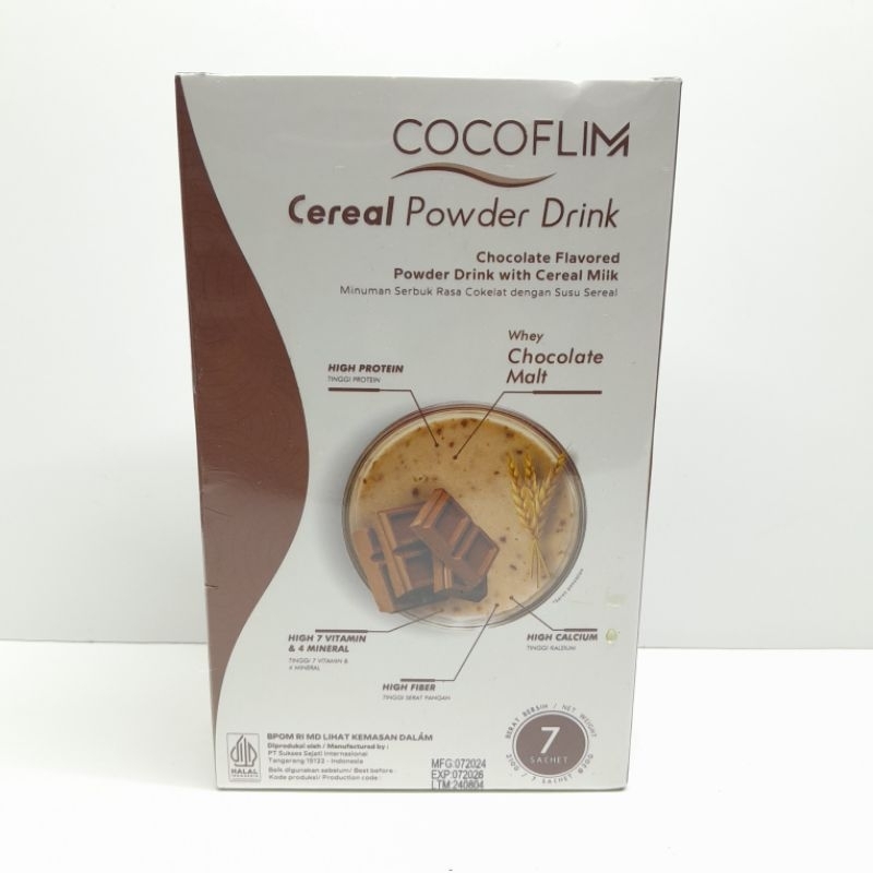 

Cocoflim cereal powder drink minuman serbuk rasa coklat dengan susu sereal perbox isi 7 sachet 30gr