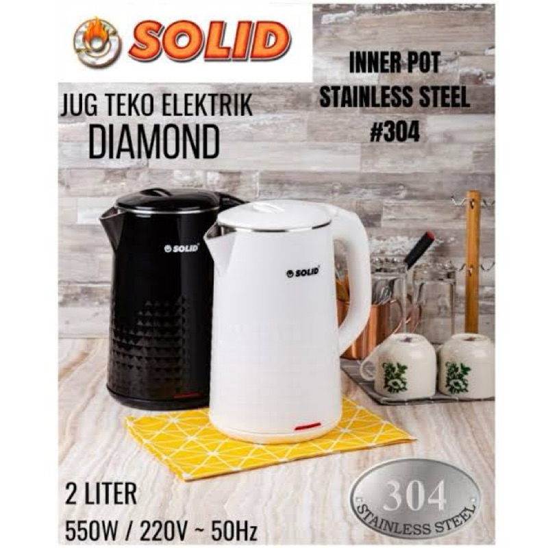 Solid Teko Jug Elektrik Diamond 2 Liter Stainless 304 Eskan Listrik Teko Hotel