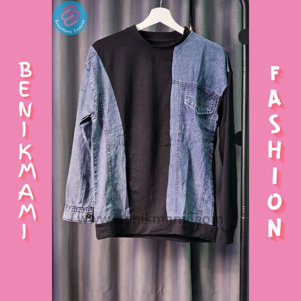 Kaos Premium Kombinasi Jeans Lengan Panjang