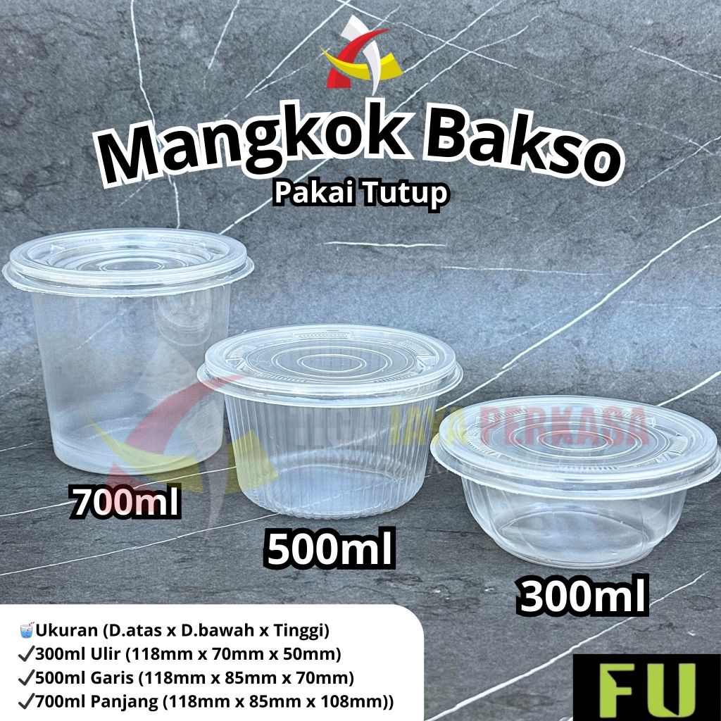 Mangkok Bakso 300ml Ulir 500ml Garis 700ml Panjang / Mangkok Mie Plastik @25pcs