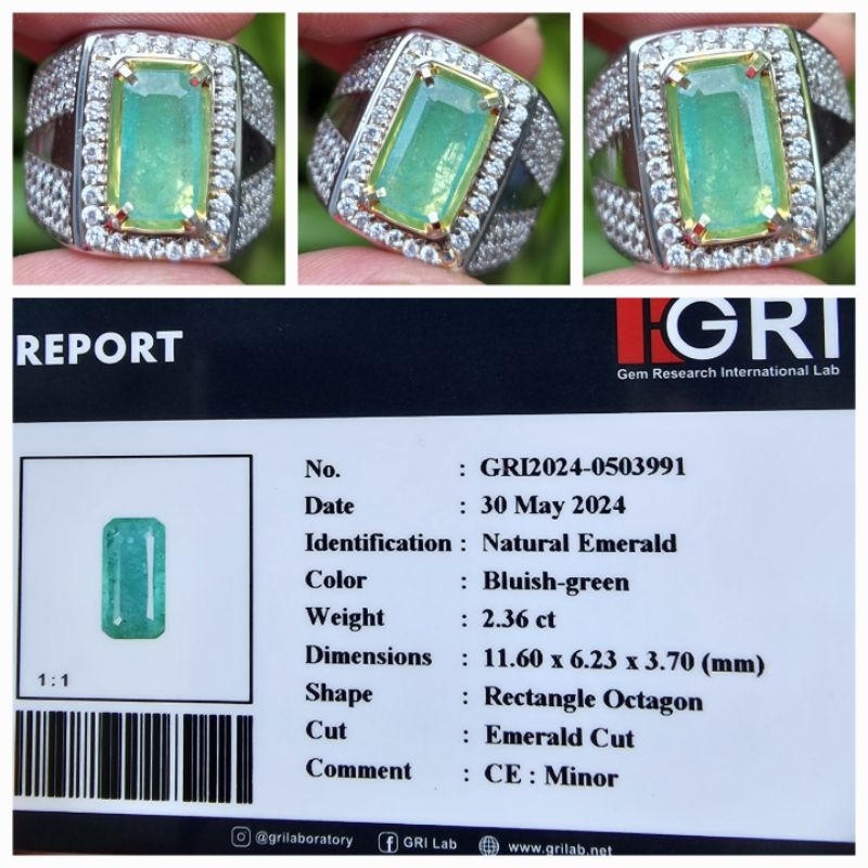 Natural Zamrud Bluish Green Emerald Minor Memo 2.36 crt