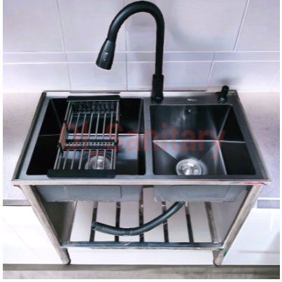 bak cuci piring 2 lubang hitam kitchen sink stainless black wastafel