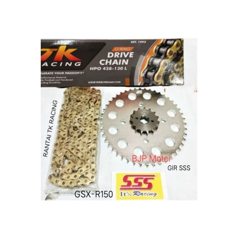 Gear Set SSS 428 GSX-R150 Rantai TK RACING HPO/O-RING 428 GOLD 130L Pilihan Gir Depan / Gir Belakang
