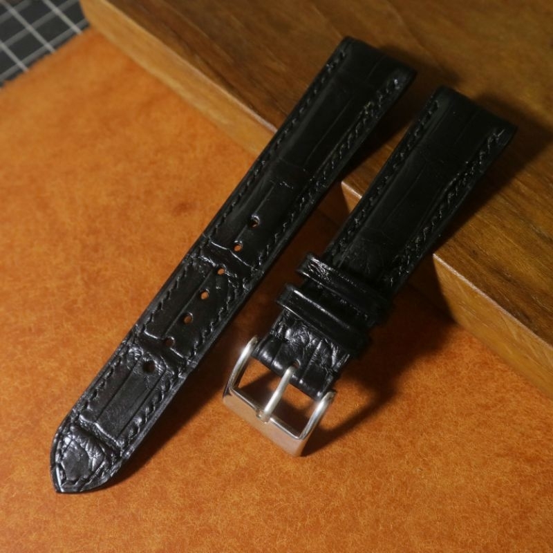 Custom Crocodile Leather Watch Strap - Black