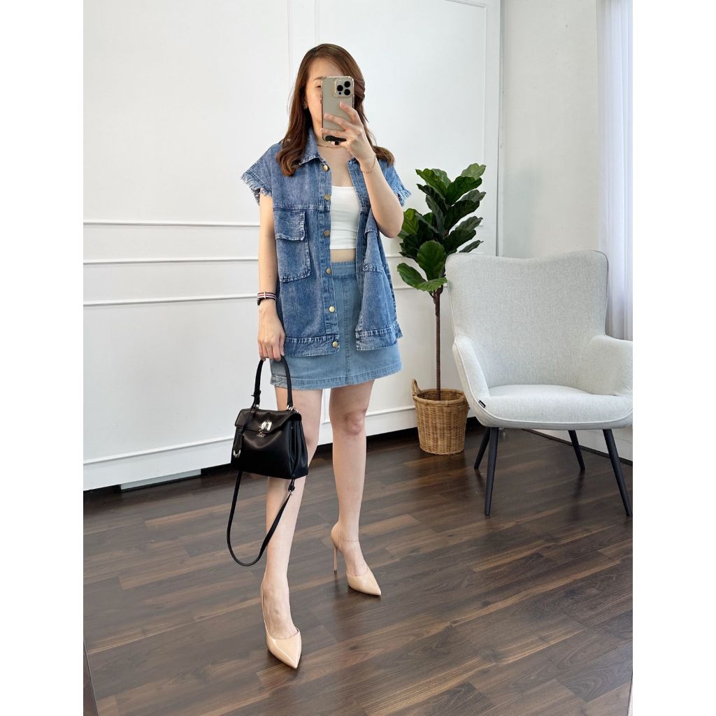 kjy Vest jeans oversize / outter jeans wanita / vest blouse jenas kekinian