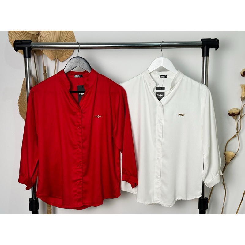 MISO - Kemeja Wanita tangan panjang / Blus Wanita / Kemeja Merah Putih