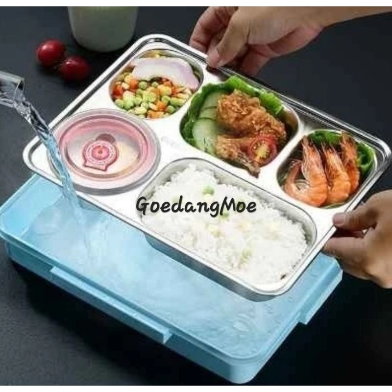 Lunch box stainless steel sekat 5 Tempat makan Bekal nasi anti tumpah Dining box ss sekat 5