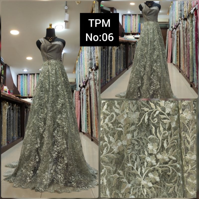 kain Tile Brokat Salur Metalik Motif Bunga TPM No:06