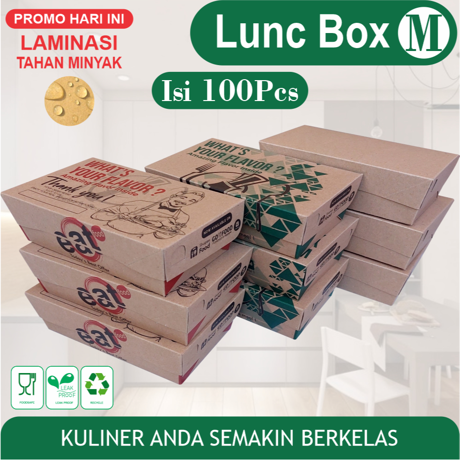 Lunch Box  Paper Kraft Coklat Laminasi Ukuran M s/m/l Tebal 290gsm Kotak Makan Nasi Ayam