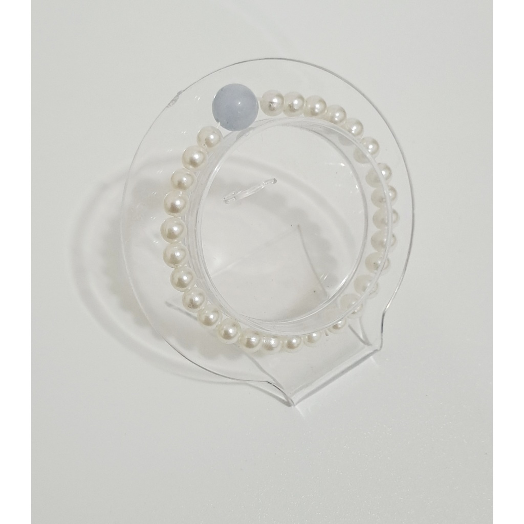 Gelang Mutiara Putih 6mm Batu Aquamarine 10 mm