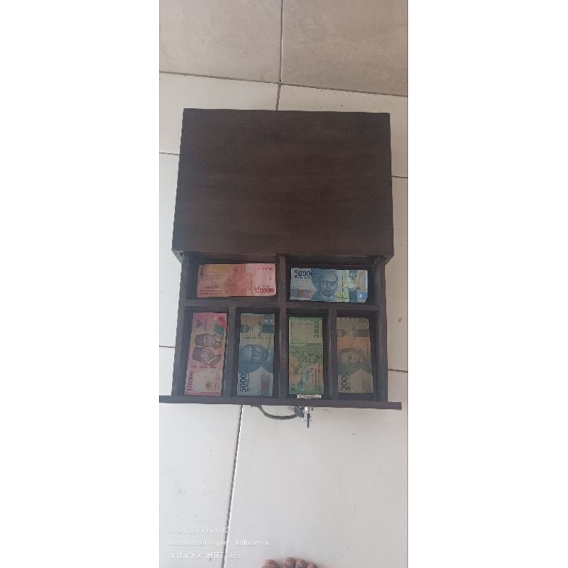 laci uang laci kasir warung kayu jati dengan 6 skat uang