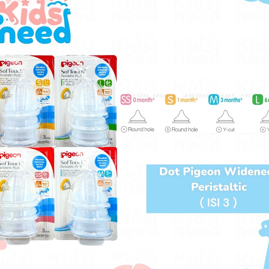 CUCI GUDANG Dot Pigeon Wide NeckPigeon Peristaltic Nipple PLUS Isi 3 Ori Pigeon