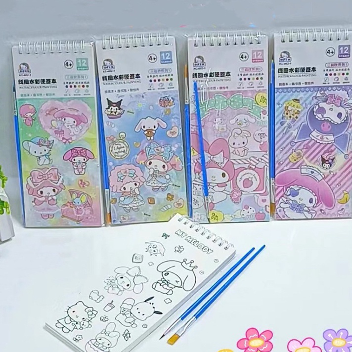

HEBOH sanrio water color paint book buku mewarnai cat air tema sanrio