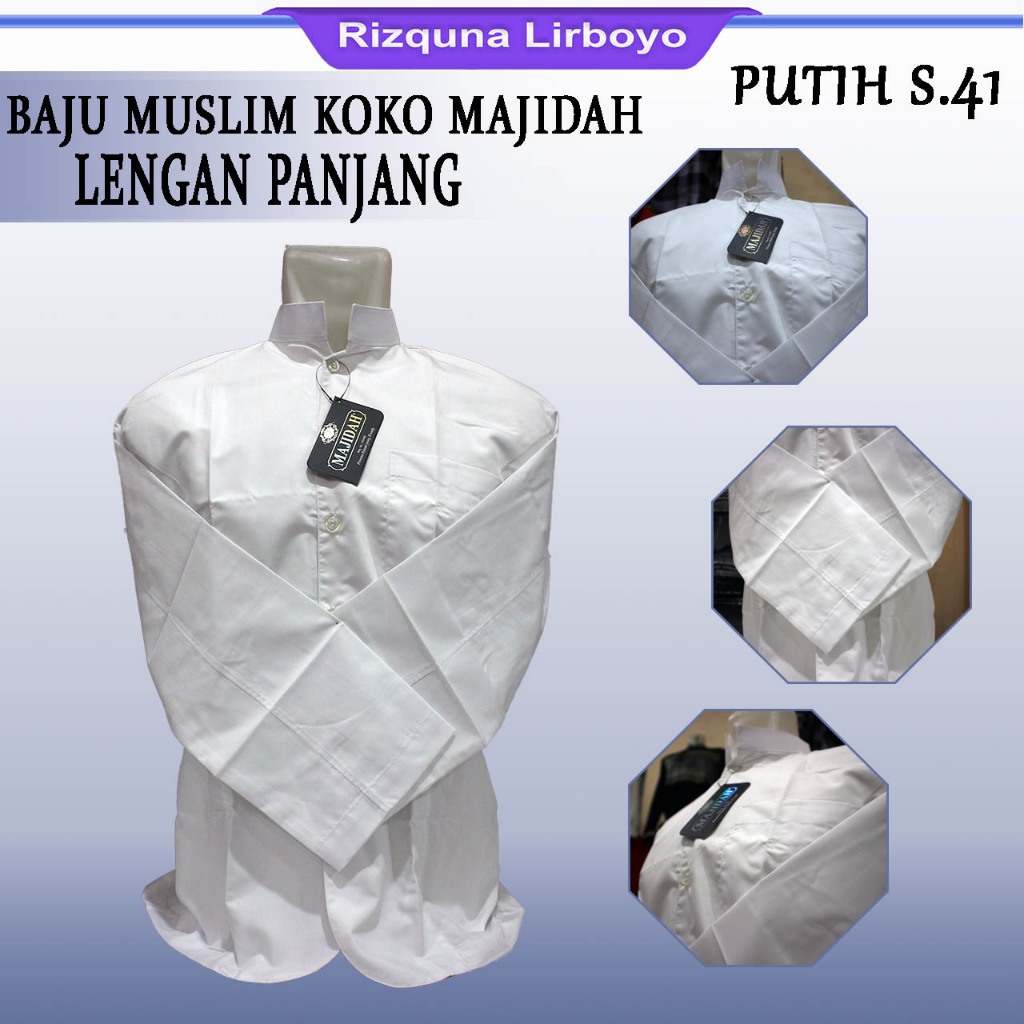 Baju MUSLIM putih KOKO Lengan Panjang ORIGINAL Majidah S.41 Baju habaib putih polos