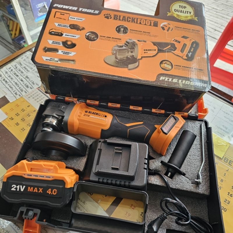 MESIN GERINDA 4" BATERAI BLACKFOOT CORDLESS ANGLE GRINDER BRUSHLESS GURINDA TANGAN 21V + 1 BATERAI