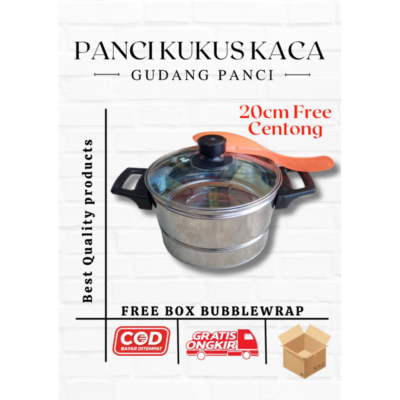 Panci Nasi Kukus Tutup Kaca 20cm