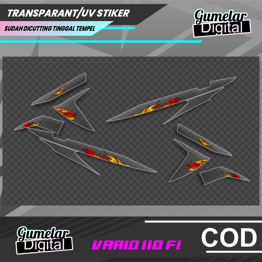 STRIPING TRANSPARAN UV CLEAR SIMPEL HONDA VARIO 110 FI API LIVERY SS R PELANGI SUDAH DI CUTTING TING