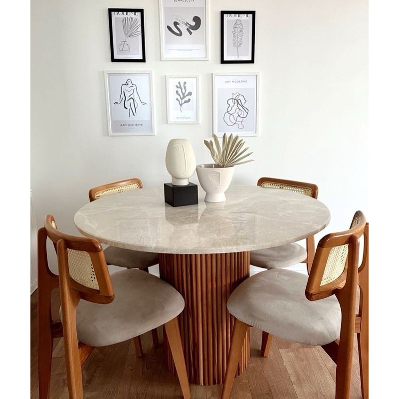 Meja Makan 4 Kursi Marmer Bulat