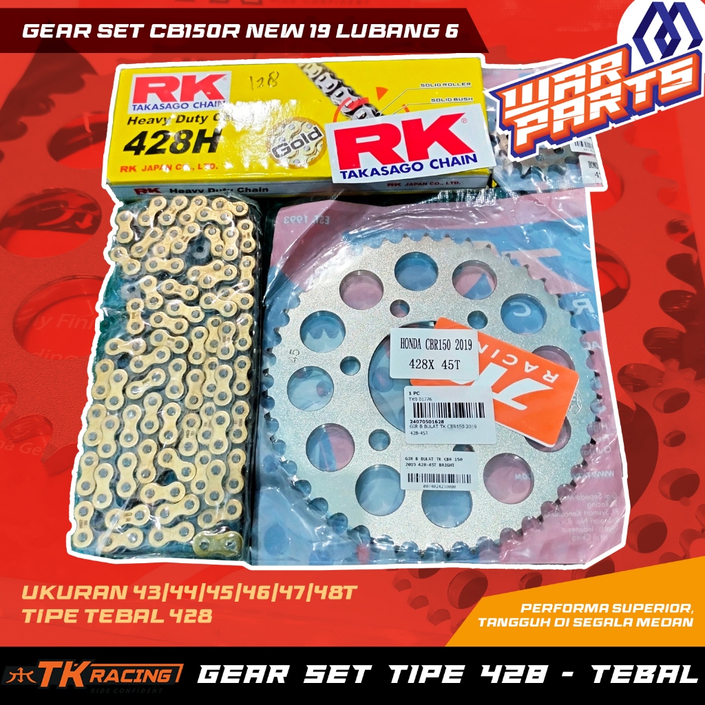 GEAR SET GIRSET TK RACING X RK TAKASAGO CB150R NEW 2019 CBR 150 NEW L6 LUBANG BAUT 6 UKURAN DEPAN 13