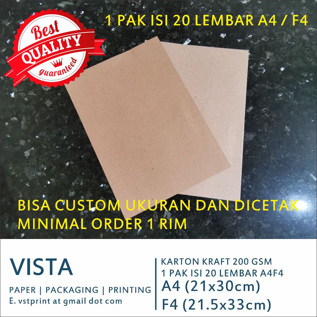 

Karton / Kertas Kraft / Craft / Daur Ulang A4 / F4, 200 Gsm